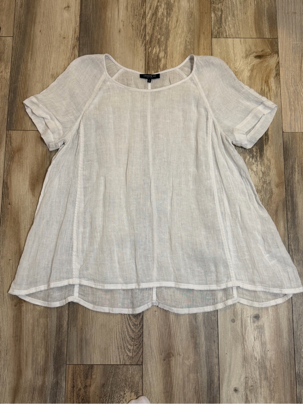 Lafayette 148 New York White Semi Sheer Linen Top Size Large